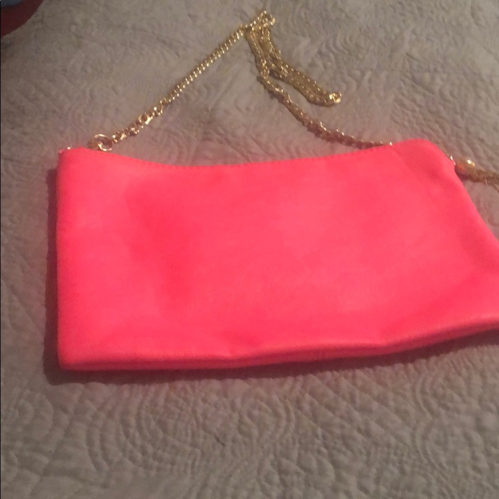 Neon Hot Pink Leather Clutch